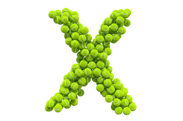 Letter X from tennis balls, 3D rendering