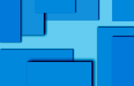 diferentes rectangulos azules con sus sombras en un plano cenital