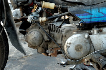 Motorcycle parked in the shop, waiting for the motorcycle repairman