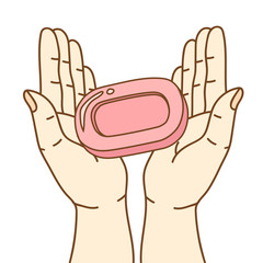 women washing hands with sanitizer soap. Vector Illustration