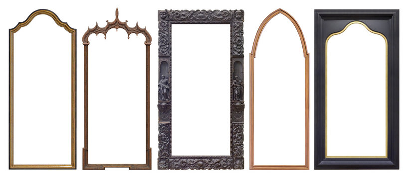 Set of wooden gothic frames for paintings, mirrors or photo isolated on white background