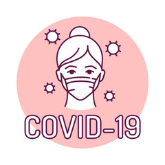 Woman in a protective mask color line icon. Wuhan Novel coronavirus 2019-nCoV. Dangerous chinese virus. Pictogram for web page, mobile app, promo. UI UX GUI design element.