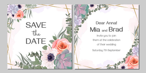 set of floral cards with flowers