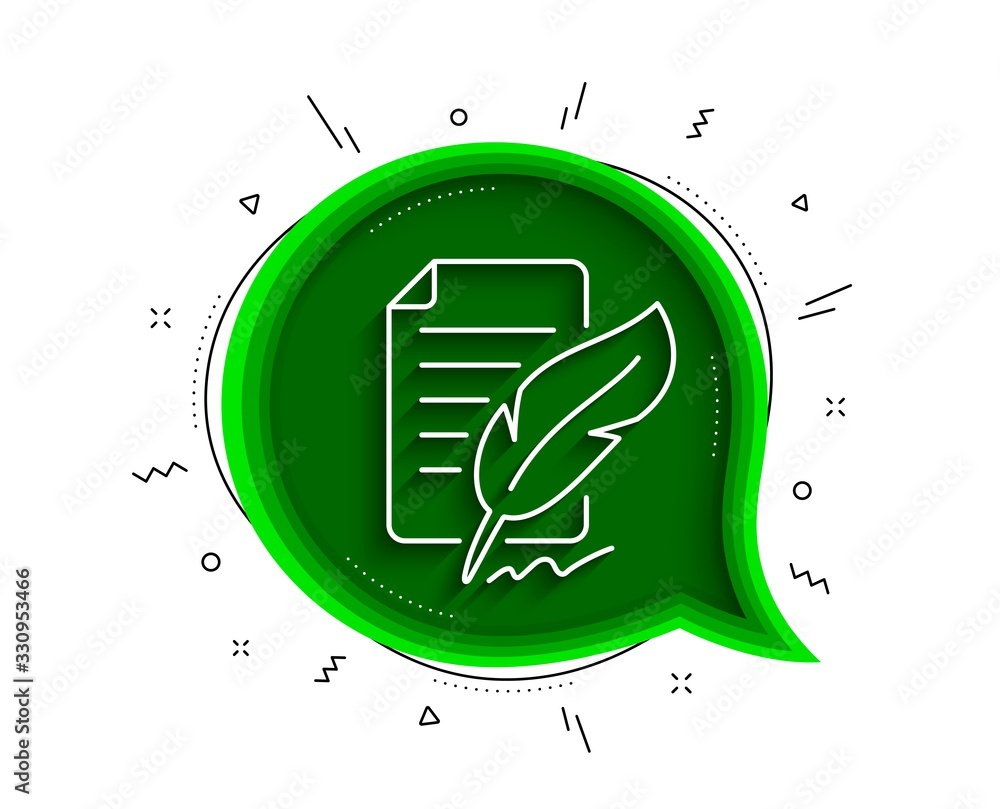 Poster feather signature line icon. chat bubble with shadow. copywriting sign. feedback symbol. thin line f