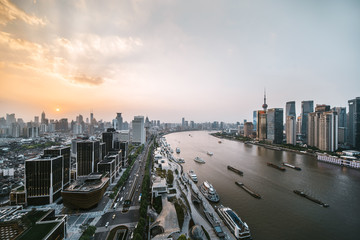 Fototapeta na wymiar Aerial view of Shanghai city skyline at dusk