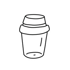Minimalist vector illustration of reusable coffee cup. Black and white line drawing. Eco friendly item.