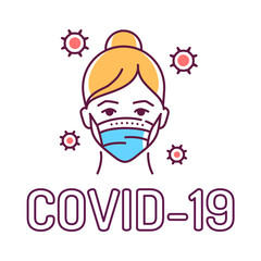 Woman in a protective mask color line icon. Wuhan Novel coronavirus 2019-nCoV. Dangerous chinese virus. Pictogram for web page, mobile app, promo. UI UX GUI design element.