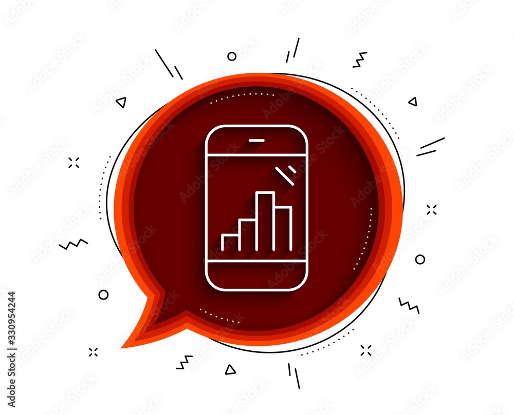 Poster graph phone line icon. chat bubble with shadow. column chart sign. growth diagram symbol. thin line 