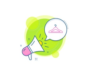 Hanger wardrobe sign. Megaphone promotion complex icon. Cloakroom line icon. Clothes service symbol. Business marketing banner. Cloakroom sign. Vector