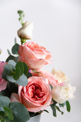 spring flowers roses  eucalyptus chrysanthemum