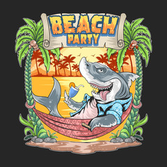SHARK IN THE SUMMER BEACH PARTY ARTWORK VECTOR © DEYASA346