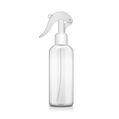 Transparent bottle with atomizer. Mock up bottle cosmetic or medical vial, flask, flacon 3d illustration