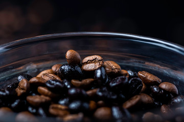 coffee beans in a glass container