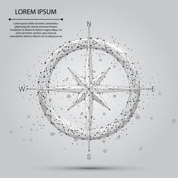 Abstract line and point compass icon. Low poly style design illustration