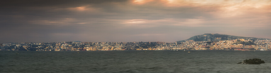 Fototapeta na wymiar metropolitan city of naples landscape view from the sea