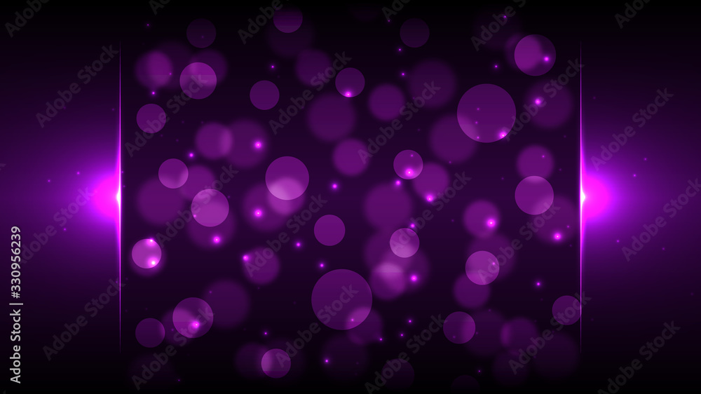 Poster bokeh blur abstract shapes circles purple dark in gradient vector background.