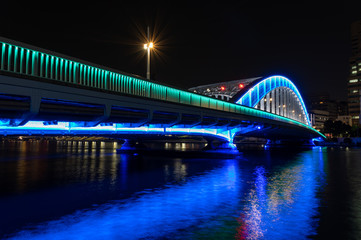 The Eitai Bridge at night In Tokyo.