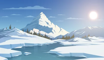  Winterdaglandschap met bergen © d1sk