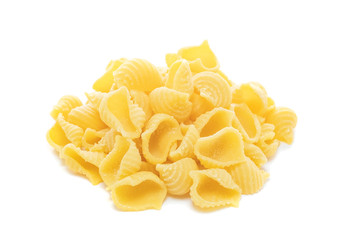 Raw conchiglie rigate pasta isolated on a white background