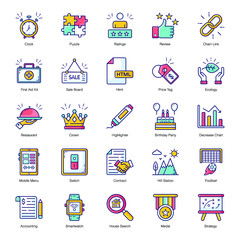 Shopping Flat Outline Icons In Modern Style 