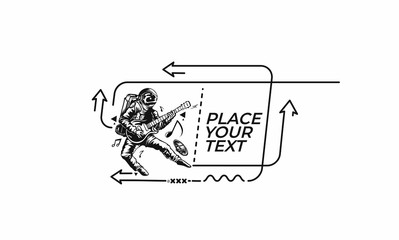 Flat linear Astronaut in Playing Guitar banner, scroll,  sticker, badge, price tag, poster.