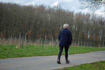 nordic walking, old man walking in the park