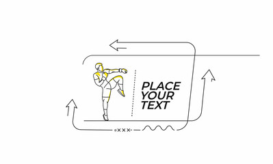 Flat linear man doing karate practice banner, scroll,  sticker, badge, price tag, poster.
