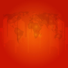 Red background with world map on back