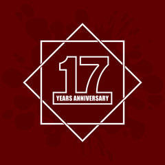 17 Years Anniversary or birthday banner Logo Template. Gold color graphic design element.