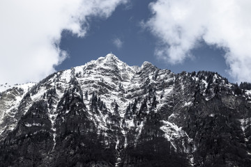 View of the mountains from the Morzine ski slopes in the French Alps during winter