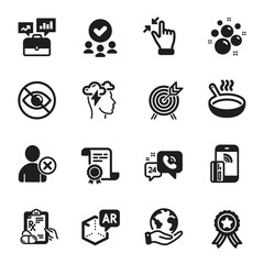 Set of Business icons, such as Not looking, Archery. Certificate, approved group, save planet. Frying pan, Contactless payment, Touchscreen gesture. Vector