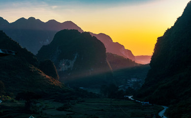 Naklejka premium Ma Phuc mountain pass of Cao Bang province, Vietnam