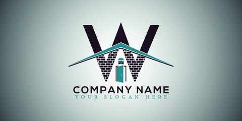W real estate home construction letter logo design vector