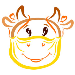 head of a cute cow or bull in a funny medical mask