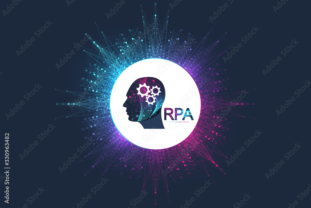 Poster rpa robotic process automatisation. futuristic banner template concept rpa. innovation technology. a
