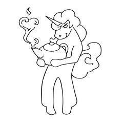 Cute smart line vector unicorn with teapot