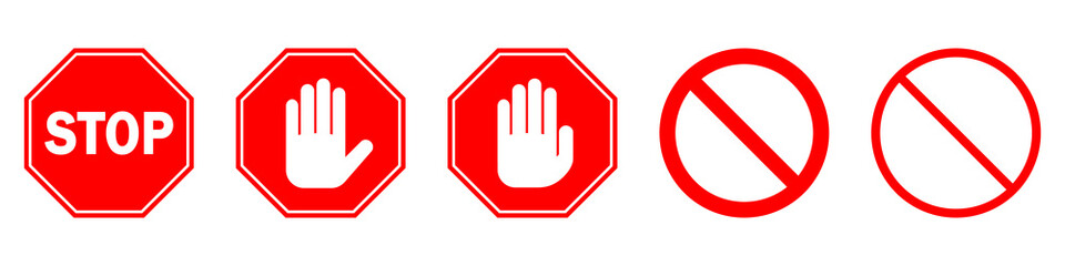Red STOP sign isolated. Vector Stop hand sign - obrazy, fototapety, plakaty