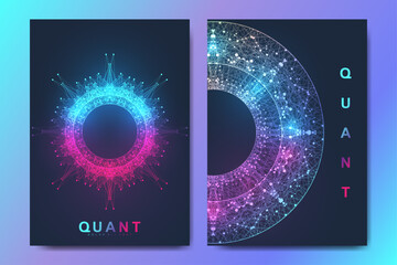 Modern vector template for brochure, leaflet, flyer, cover, banner, catalog, magazine, annual report. Quantum technology. Futuristic explosion design. Big data visualization. Artificial intelligence - obrazy, fototapety, plakaty