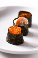 Gunkan sushi on a white background