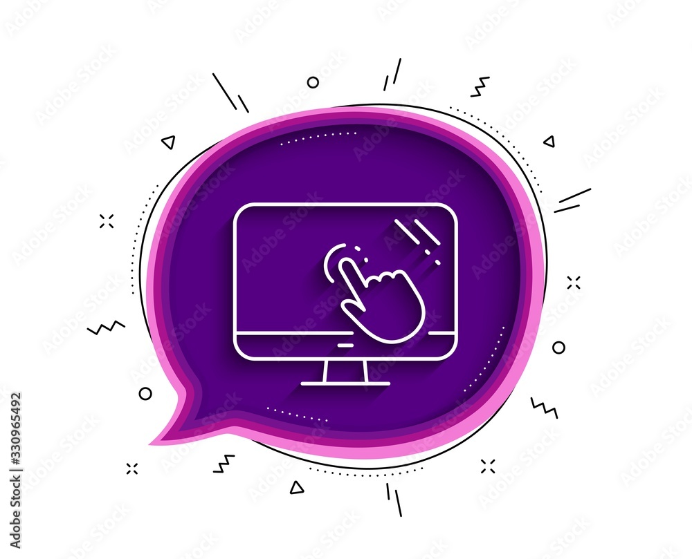 Poster touch screen line icon. chat bubble with shadow. online quiz test sign. thin line touch screen icon.