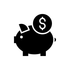 Piggy Bank Vector Icon Glyph Style Illustration.