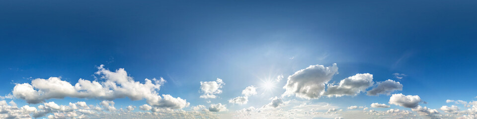Seamless hdri panorama 360 degrees angle view blue sky with beautiful fluffy cumulus clouds with...