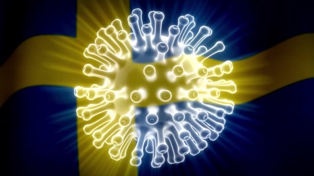 Sweden Corona virus covid19 cells show pandemic global outbreak. Covid 19 swedish contagion in Stockholm and the country - 3d animation