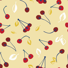 Seamless pattern with cherries or cherries for design, flat vector stock illustration with berries as an ornament for printing on fabric or on textile
