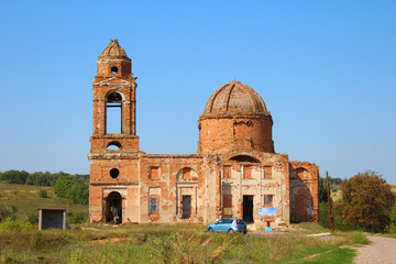 Old Orthodox Christian Church on reconstruction in Talova Balka village near Svetlovodsk city, Kirovohrad region, Ukraine. Holy Transfiguration Church