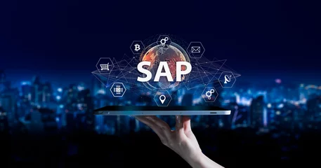 Foto op Plexiglas SAP - Business process automation software and management software (SAP). ERP enterprise resources planning system concept on virtual screen. © Yingyaipumi