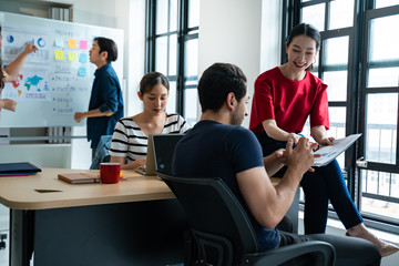 Meeting and discussion concept.business people communicating in office.Mature businessman discuss...