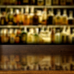 Desk of free space and blurred bar background of free space 