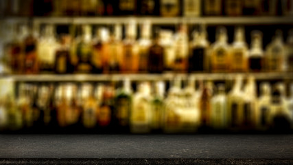 Desk of free space and blurred bar background of free space 