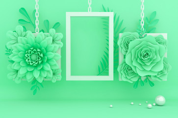 Display background for Cosmetic product presentation. Empty showcase,  3d rendering, flower paper.